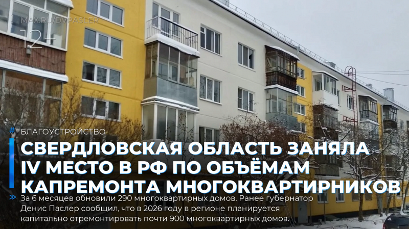 Свердловская область заняла IV место в РФ по объёмам капремонта многоквартирников