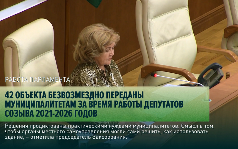 42 объекта безвозмездно переданы муниципалитетам за время работы депутатов созыва 2021-2026 годов, – сообщила Людмила Бабушкина